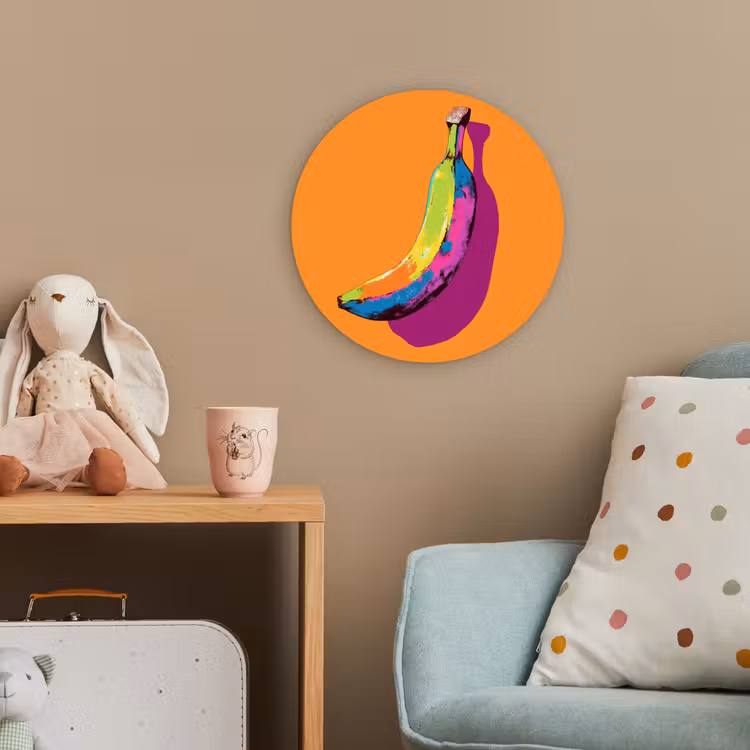 Felle kleuren - Banaan - popart Wandcirkel kunststof plaat 5mm dik klein -tsfeer1_kind