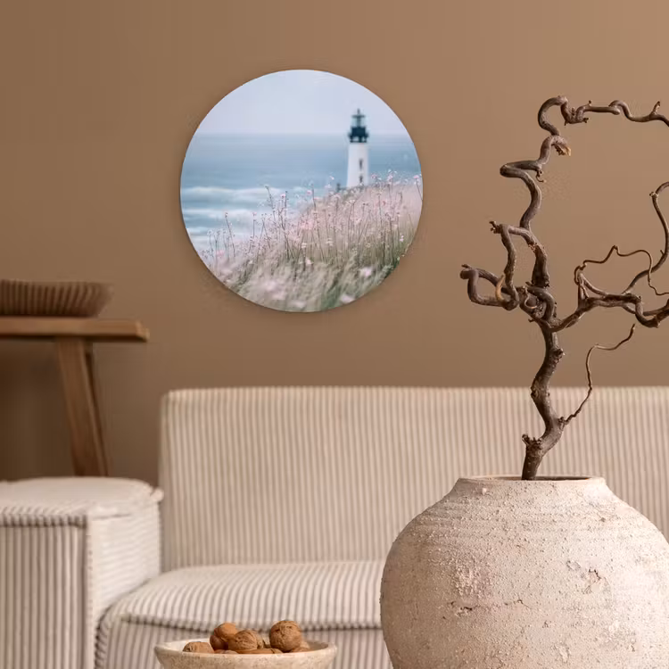 Vuurtoren - Klif - Zee - Bloemen Wandcirkel kunststof plaat 5mm dik klein -sfeer1
