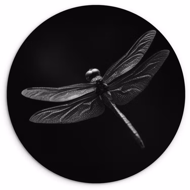 Libelle - Dieren - Zwart - Insect Wandcirkel kunststof plaat 5mm dik klein -3d