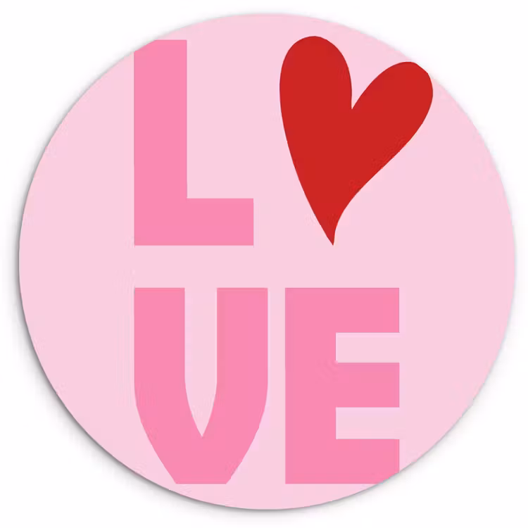 Love - Roze - Hart - Valentijn Wandcirkel kunststof plaat 5mm dik klein -3d