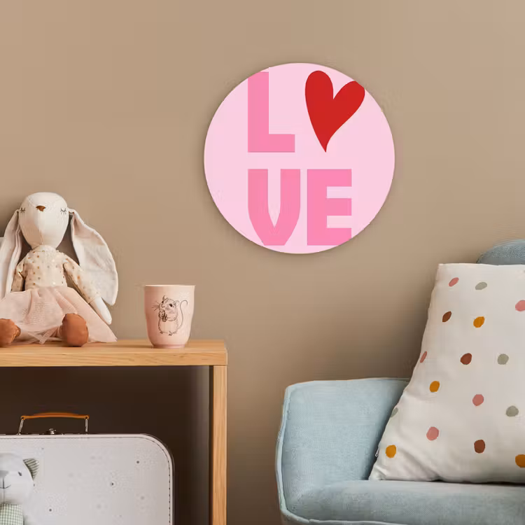 Love - Roze - Hart - Valentijn Wandcirkel kunststof plaat 5mm dik klein -tsfeer1_kind