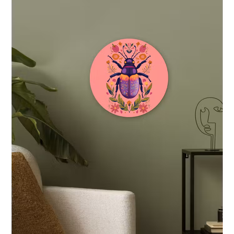 Paars - Kever - Stipjes - Bloemen Wandcirkel kunststof plaat 5mm dik klein -sfeer3