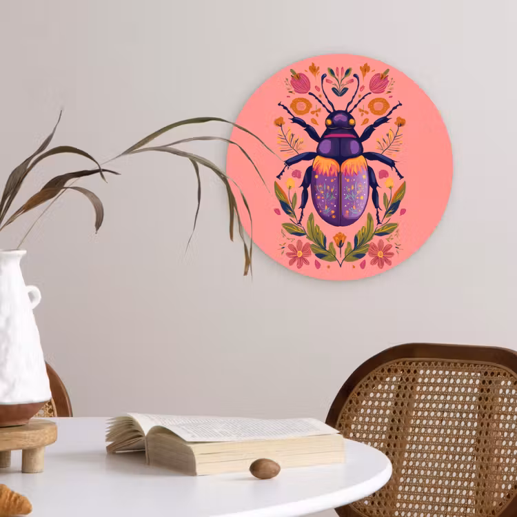 Paars - Kever - Stipjes - Bloemen Wandcirkel kunststof plaat 5mm dik klein -sfeer4