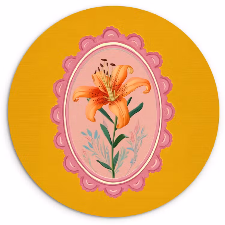 Lelie - Oranje - Lijst - Ovaal Wandcirkel kunststof plaat 5mm dik klein -3d