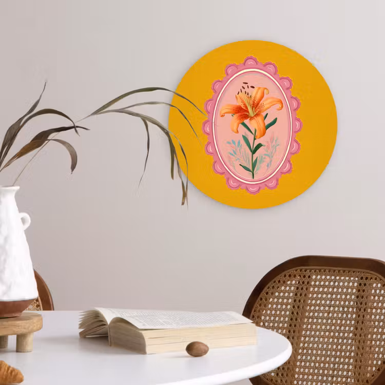 Lelie - Oranje - Lijst - Ovaal Wandcirkel kunststof plaat 5mm dik klein -sfeer4