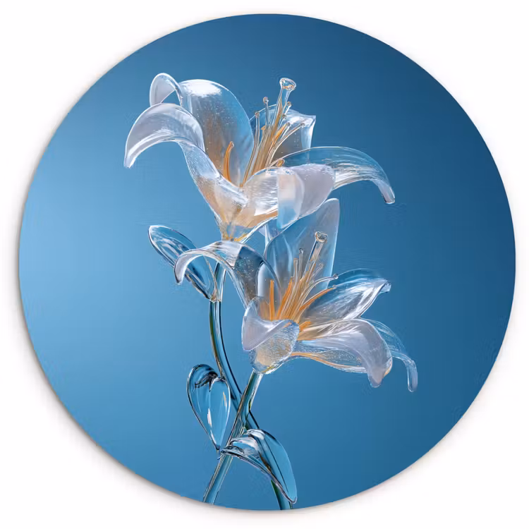 Lelies - Blauw - Glazen Wandcirkel kunststof plaat 5mm dik klein -3d