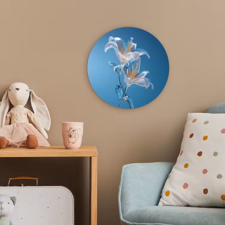 Lelies - Blauw - Glazen Wandcirkel kunststof plaat 5mm dik klein -tsfeer1_kind