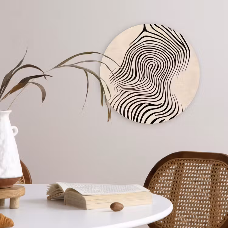 Lijnen - Abstract - Golvend - Zwart Wandcirkel kunststof plaat 5mm dik klein -sfeer4