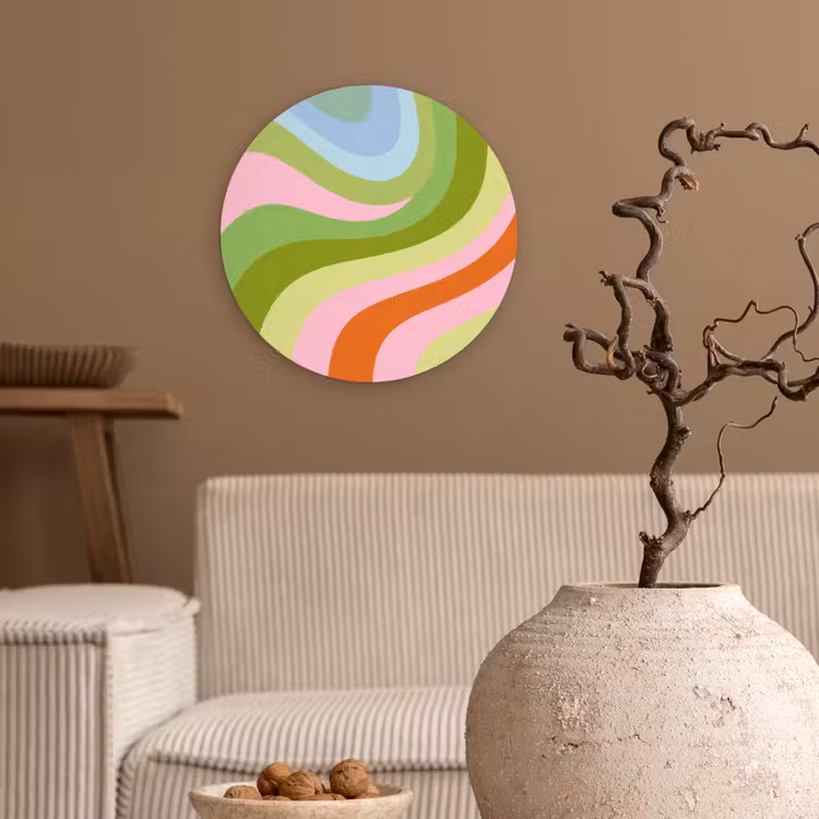 Lijnen - Pasteltinten - Golvend Wandcirkel kunststof plaat 5mm dik klein -sfeer1