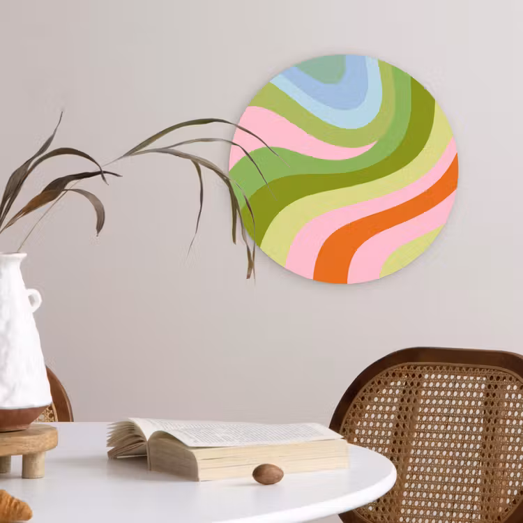 Lijnen - Pasteltinten - Golvend Wandcirkel kunststof plaat 5mm dik klein -sfeer4