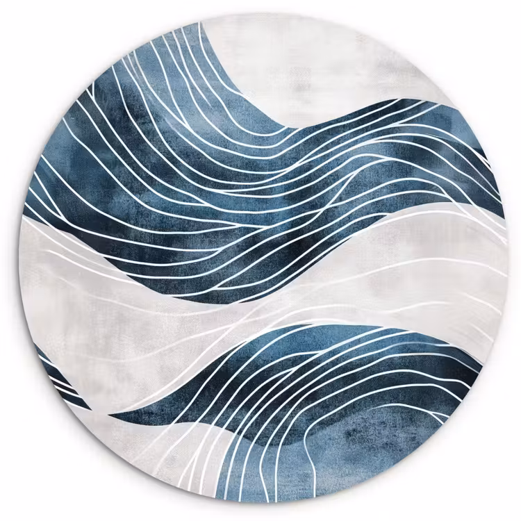Lijnen - Golven - Abstract - Blauw Wandcirkel kunststof plaat 5mm dik klein -3d