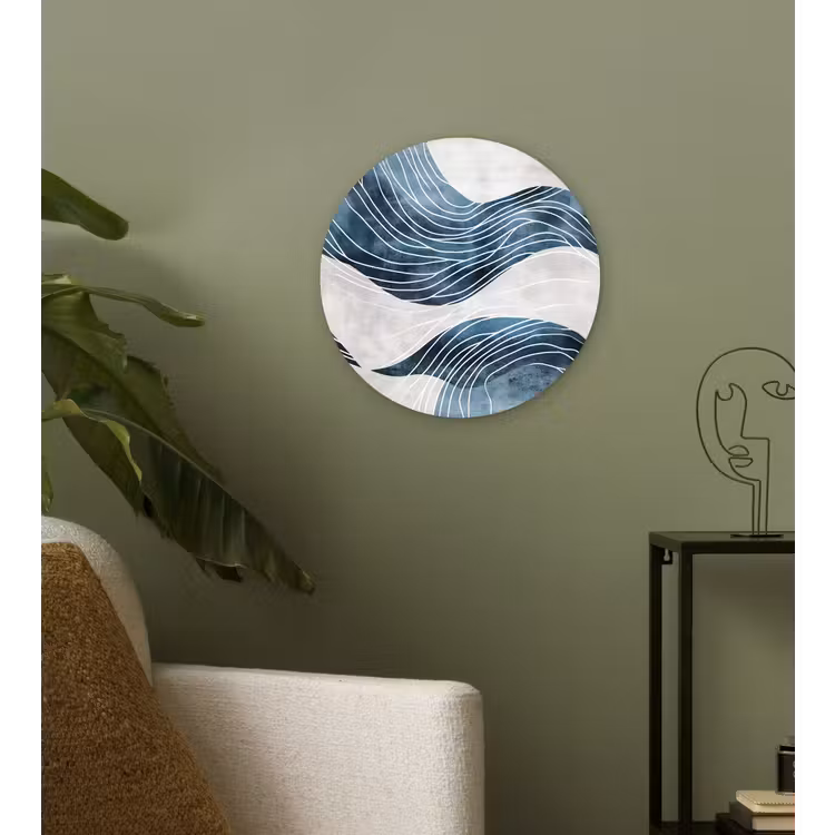 Lijnen - Golven - Abstract - Blauw Wandcirkel kunststof plaat 5mm dik klein -sfeer3
