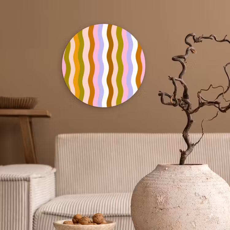 lijnen - Golven - Pastelkleuren - Patroon Wandcirkel kunststof plaat 5mm dik klein -sfeer1
