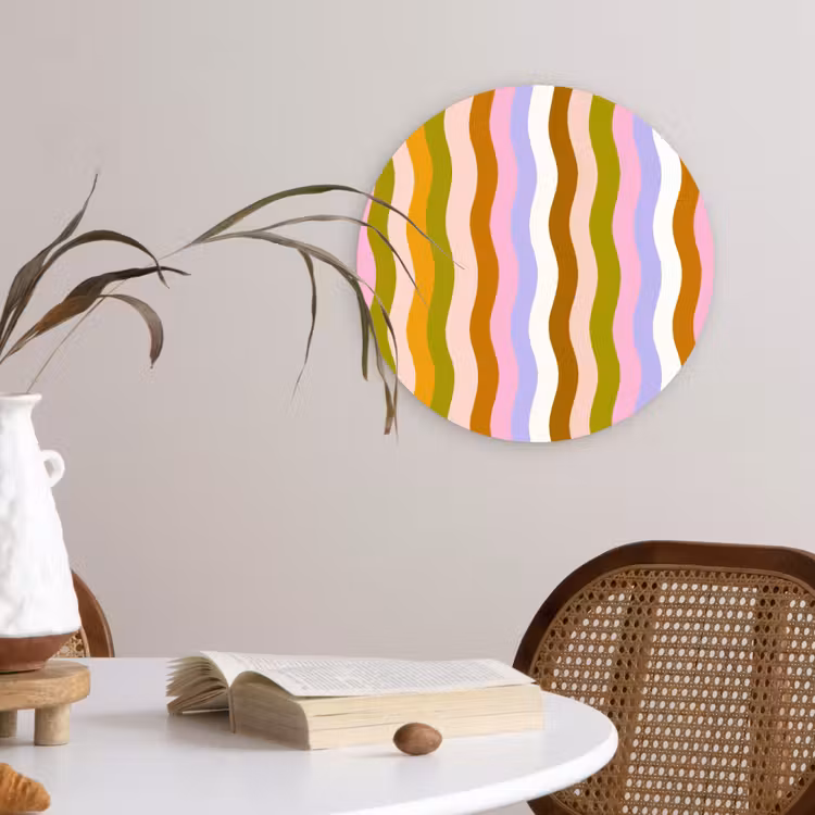 lijnen - Golven - Pastelkleuren - Patroon Wandcirkel kunststof plaat 5mm dik klein -sfeer4