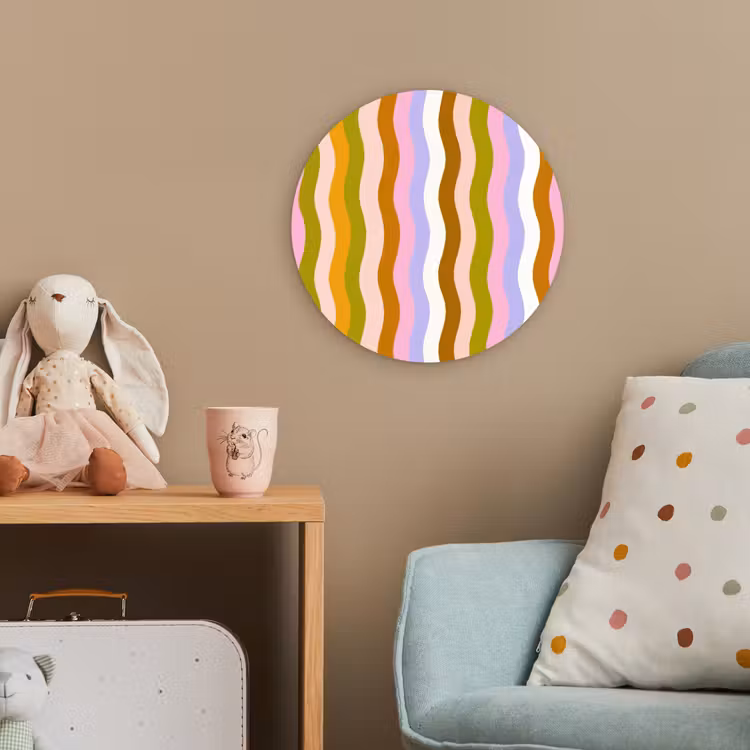 lijnen - Golven - Pastelkleuren - Patroon Wandcirkel kunststof plaat 5mm dik klein -tsfeer1_kind