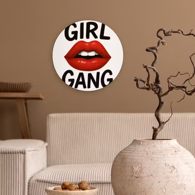 Lip - Girl - Rood - Letters Wandcirkel kunststof plaat 5mm dik klein -sfeer1