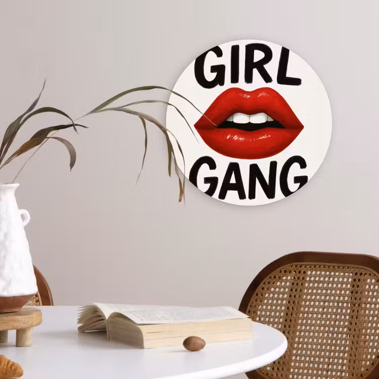Lip - Girl - Rood - Letters Wandcirkel kunststof plaat 5mm dik klein -sfeer4