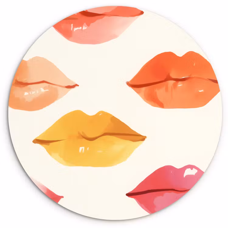 Lippen - Kleurrijk - Glanzend Wandcirkel kunststof plaat 5mm dik klein -3d