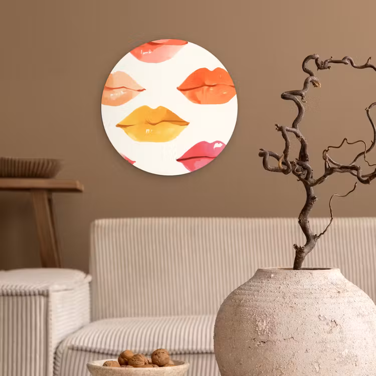 Lippen - Kleurrijk - Glanzend Wandcirkel kunststof plaat 5mm dik klein -sfeer1