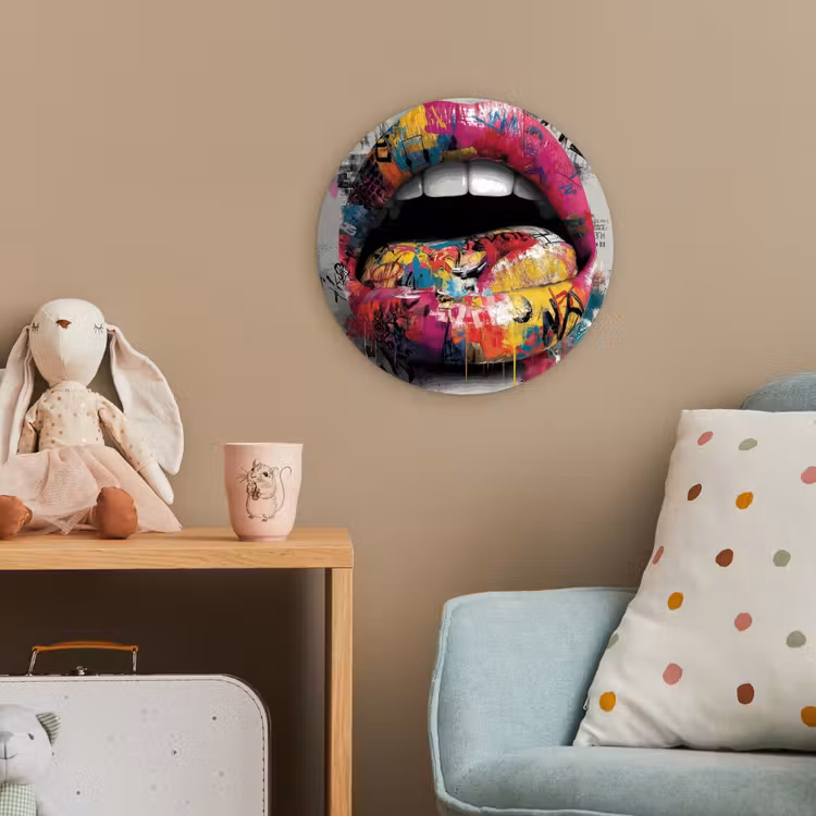 Lippen - Graffiti - Expressief Wandcirkel kunststof plaat 5mm dik klein -tsfeer1_kind