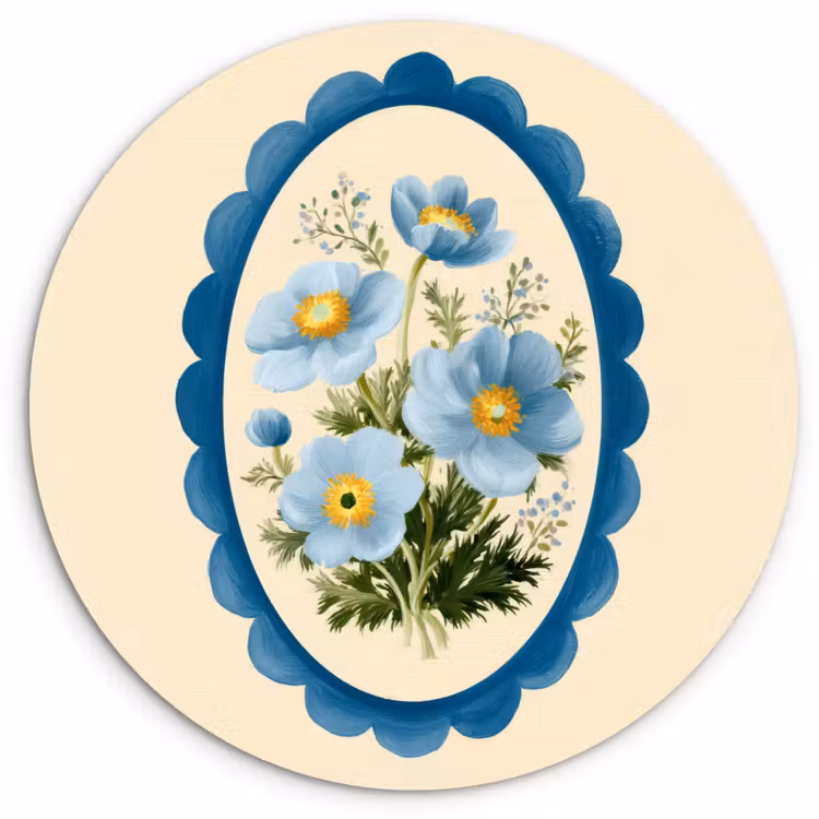 Lijst - Bloemen - Lichtblauw - Illustratie Wandcirkel kunststof plaat 5mm dik klein -3d