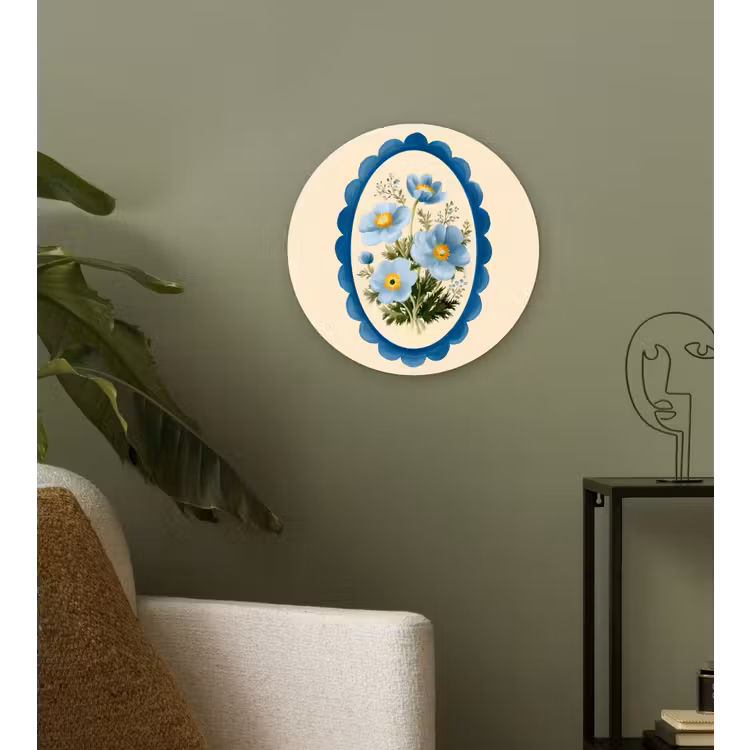 Lijst - Bloemen - Lichtblauw - Illustratie Wandcirkel kunststof plaat 5mm dik klein -sfeer3