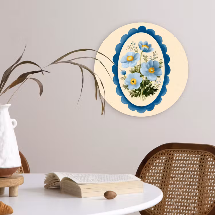 Lijst - Bloemen - Lichtblauw - Illustratie Wandcirkel kunststof plaat 5mm dik klein -sfeer4