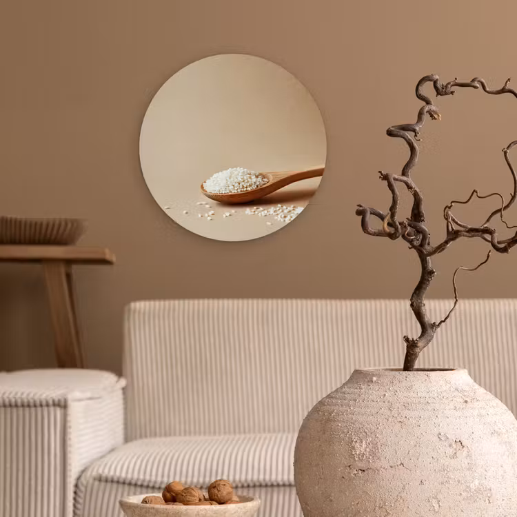 Lepel - Rijst - Hout - Beige Wandcirkel kunststof plaat 5mm dik klein -sfeer1