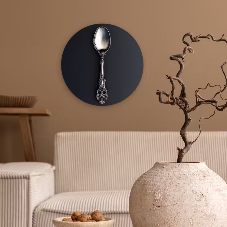 Lepel - Zilver - Metaal Wandcirkel kunststof plaat 5mm dik klein -sfeer1