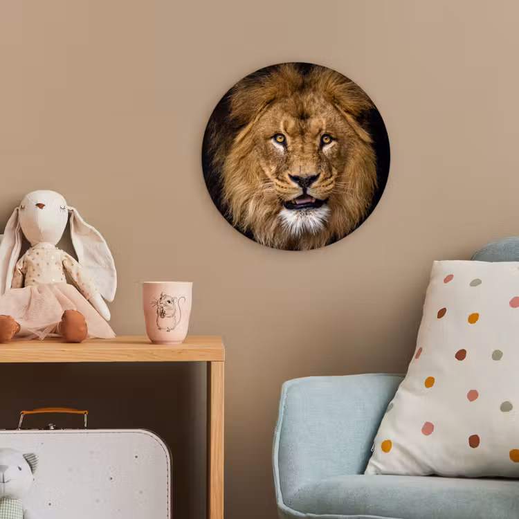 Leeuw - Portret - Zwart - Dieren Wandcirkel kunststof plaat 5mm dik klein -tsfeer1_kind