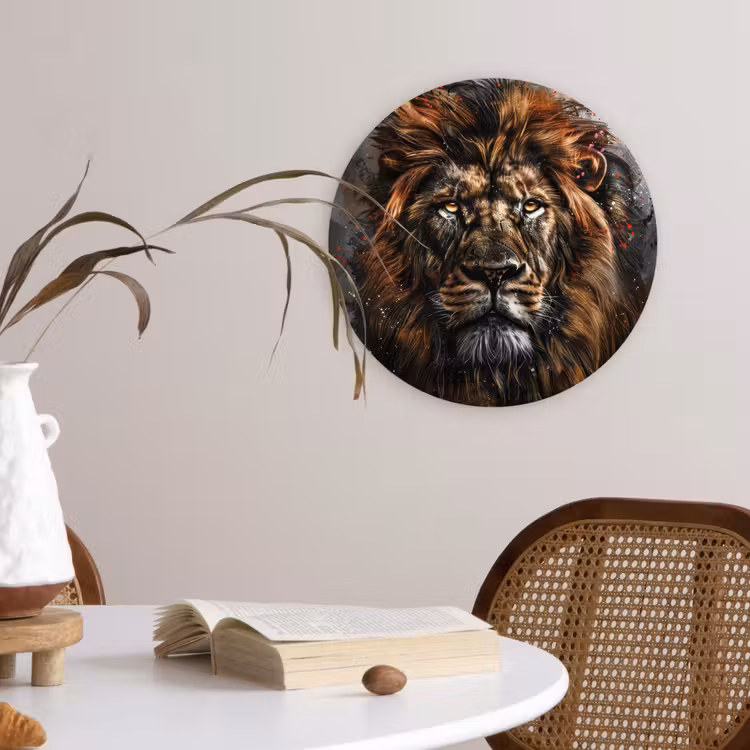 Leeuw - Dieren - Portret - Zwart - Luxe Wandcirkel kunststof plaat 5mm dik klein -sfeer4