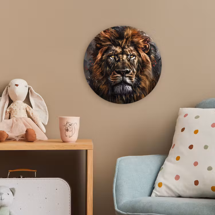 Leeuw - Dieren - Portret - Zwart - Luxe Wandcirkel kunststof plaat 5mm dik klein -tsfeer1_kind