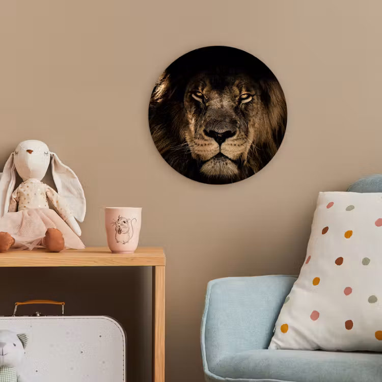 Leeuw - Dieren - Zwart - Portret Wandcirkel kunststof plaat 5mm dik klein -tsfeer1_kind