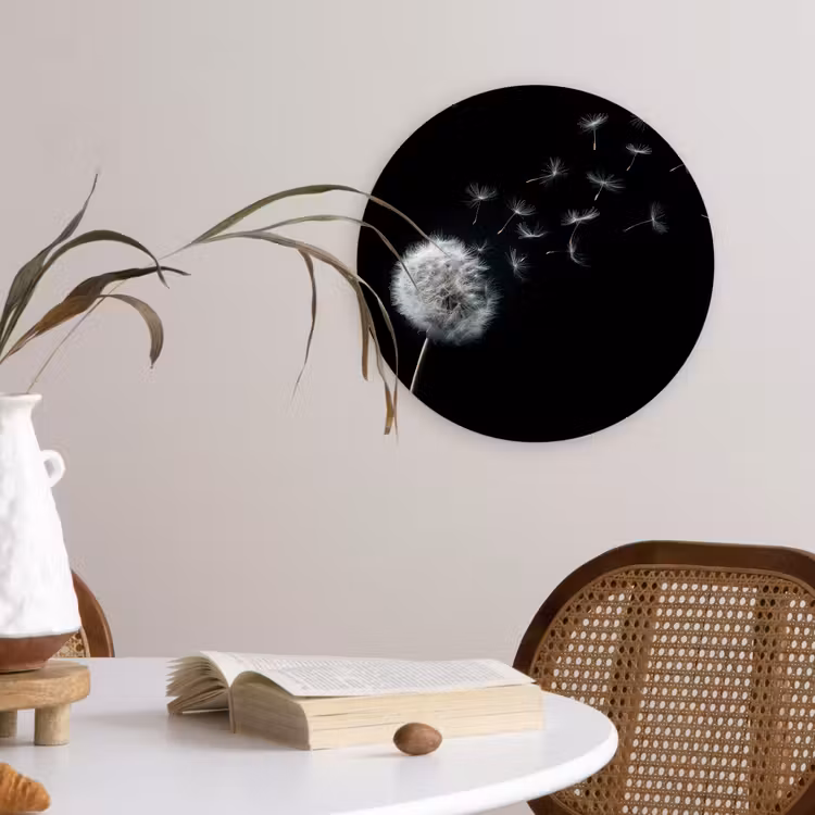 Paardenbloem - Zwart - Natuur Wandcirkel kunststof plaat 5mm dik klein -sfeer4