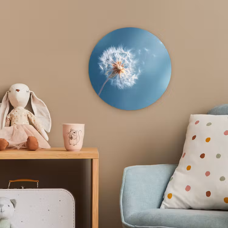 Paardenbloem - Wind - Blauw Wandcirkel kunststof plaat 5mm dik klein -tsfeer1_kind