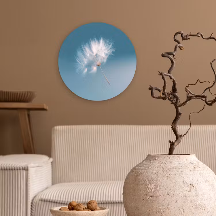 Paardenbloempluisje - Blauw - Lucht Wandcirkel kunststof plaat 5mm dik klein -sfeer1
