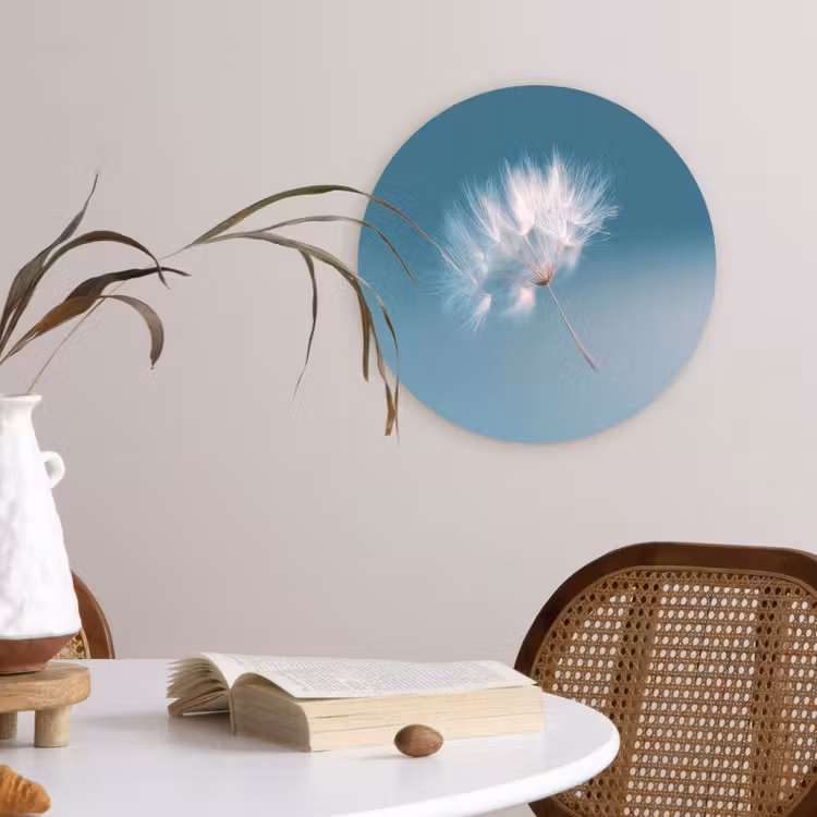 Paardenbloempluisje - Blauw - Lucht Wandcirkel kunststof plaat 5mm dik klein -sfeer4