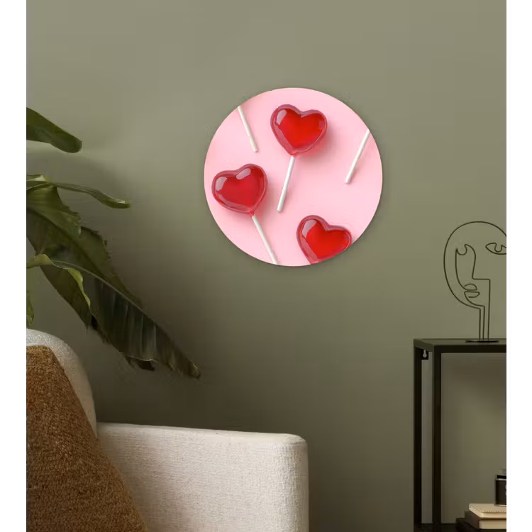 Lollies - Hartjes - Roze Wandcirkel kunststof plaat 5mm dik klein -sfeer3