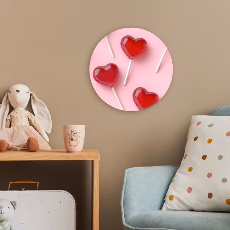 Lollies - Hartjes - Roze Wandcirkel kunststof plaat 5mm dik klein -tsfeer1_kind