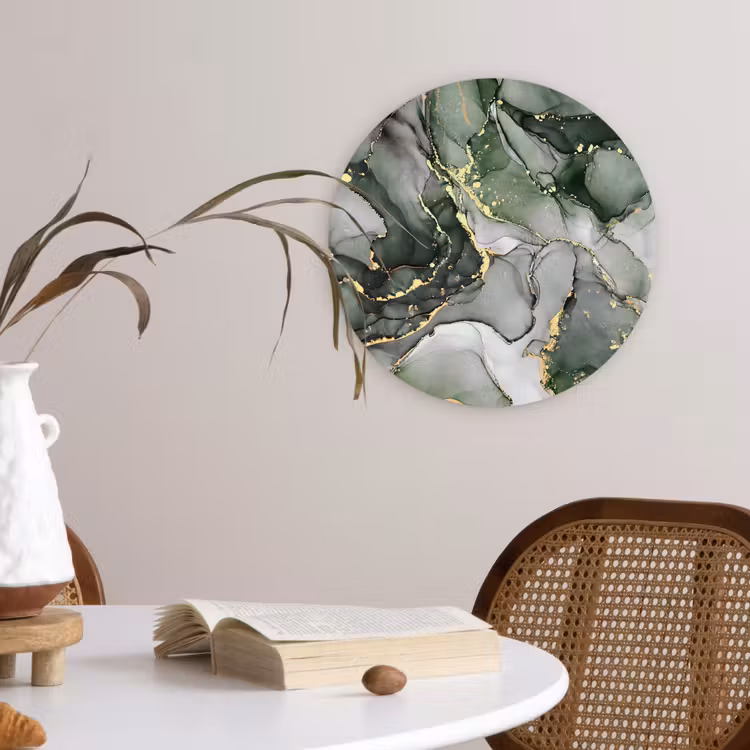 Luxe - Marmer - Groen Wandcirkel kunststof plaat 5mm dik klein -sfeer4