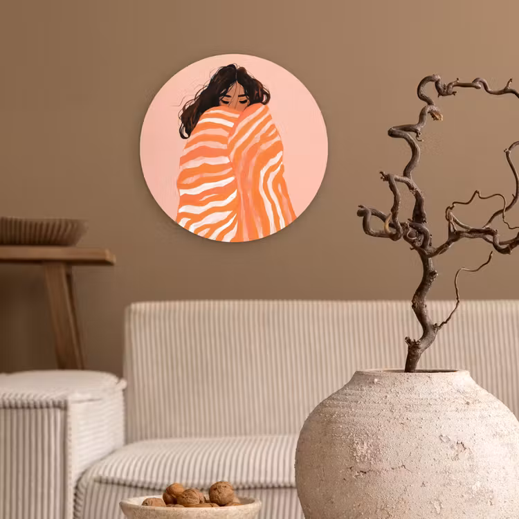 Meisje - Deken - Gestreept - Oranje Wandcirkel kunststof plaat 5mm dik klein -sfeer1