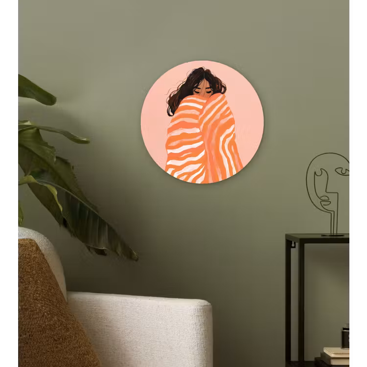 Meisje - Deken - Gestreept - Oranje Wandcirkel kunststof plaat 5mm dik klein -sfeer3