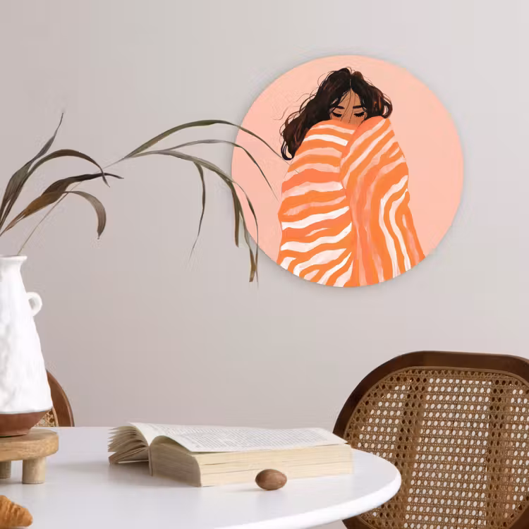 Meisje - Deken - Gestreept - Oranje Wandcirkel kunststof plaat 5mm dik klein -sfeer4