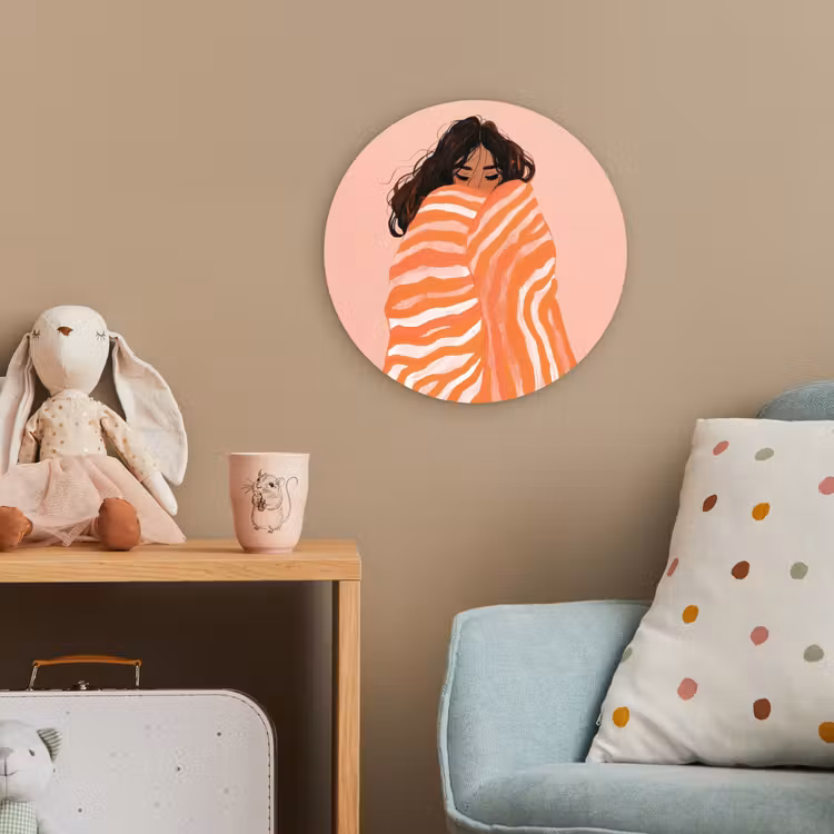 Meisje - Deken - Gestreept - Oranje Wandcirkel kunststof plaat 5mm dik klein -tsfeer1_kind