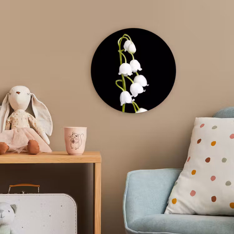 Lelietjes van dalen - Bloemen - Zwart - Flora Wandcirkel kunststof plaat 5mm dik klein -tsfeer1_kind