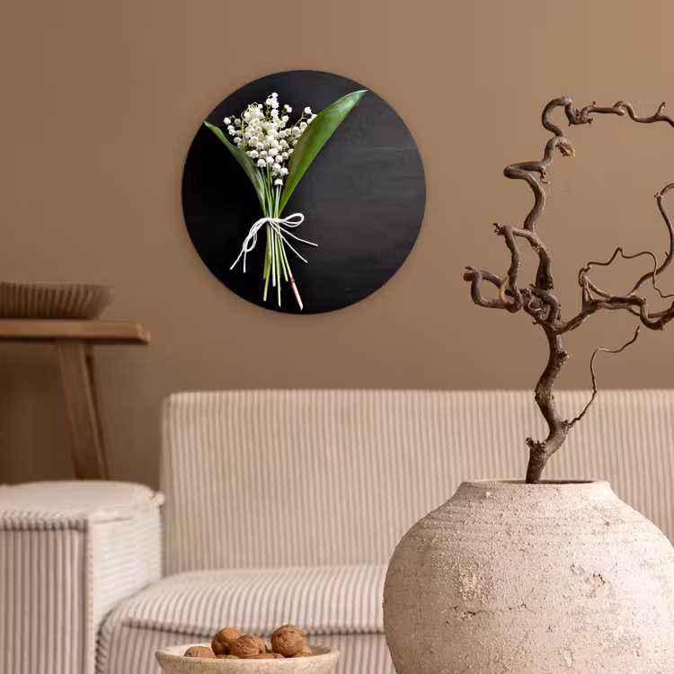 Lelietjes van dalen - Bloemen - Stilleven - Flora Wandcirkel kunststof plaat 5mm dik klein -sfeer1