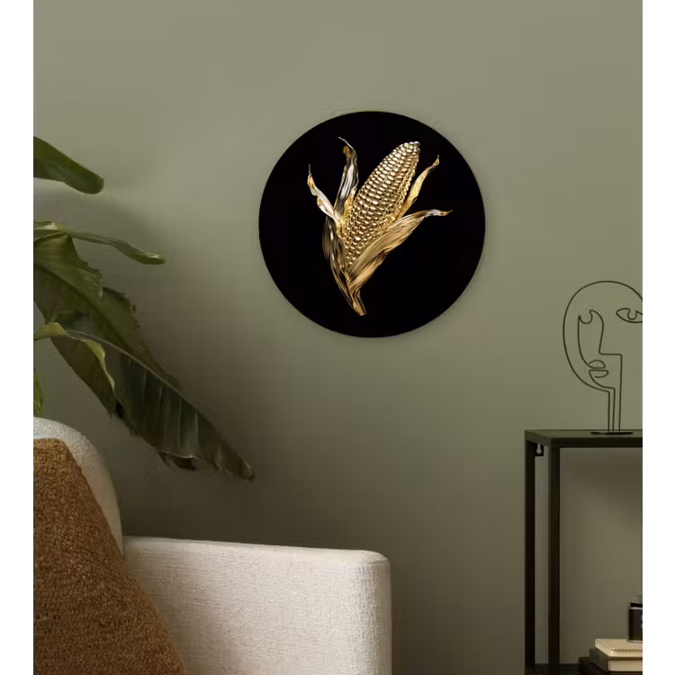 Mais - Eten - Goud - Zwart Wandcirkel kunststof plaat 5mm dik klein -sfeer3