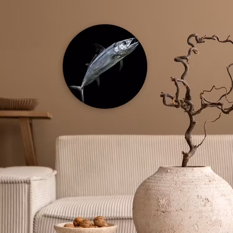 Makreel - Vis - Zwart Wandcirkel kunststof plaat 5mm dik klein -sfeer1