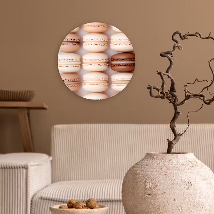 Macarons - Beige - Bruin Wandcirkel kunststof plaat 5mm dik klein -sfeer1