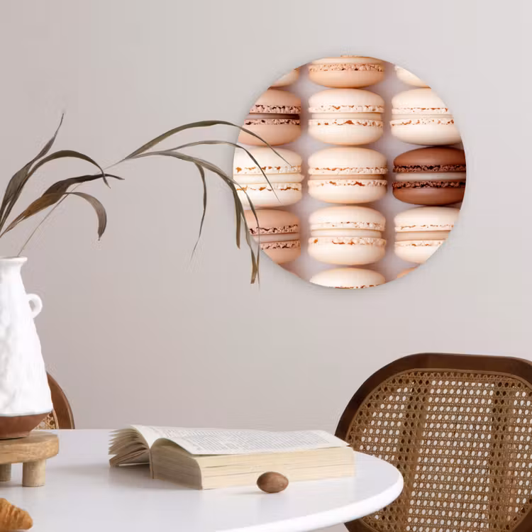 Macarons - Beige - Bruin Wandcirkel kunststof plaat 5mm dik klein -sfeer4